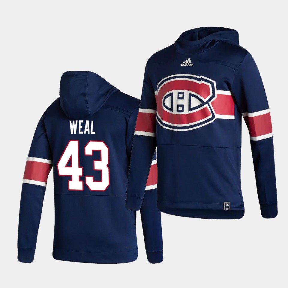 Men Montreal Canadiens #43 Weal Blue NHL 2021 Adidas Pullover Hoodie Jersey